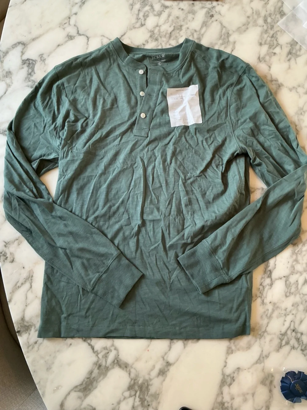 NWT J. Crew Long sleeve Green Slub Cotton Henley Men's Sz L - NEEDS WASH